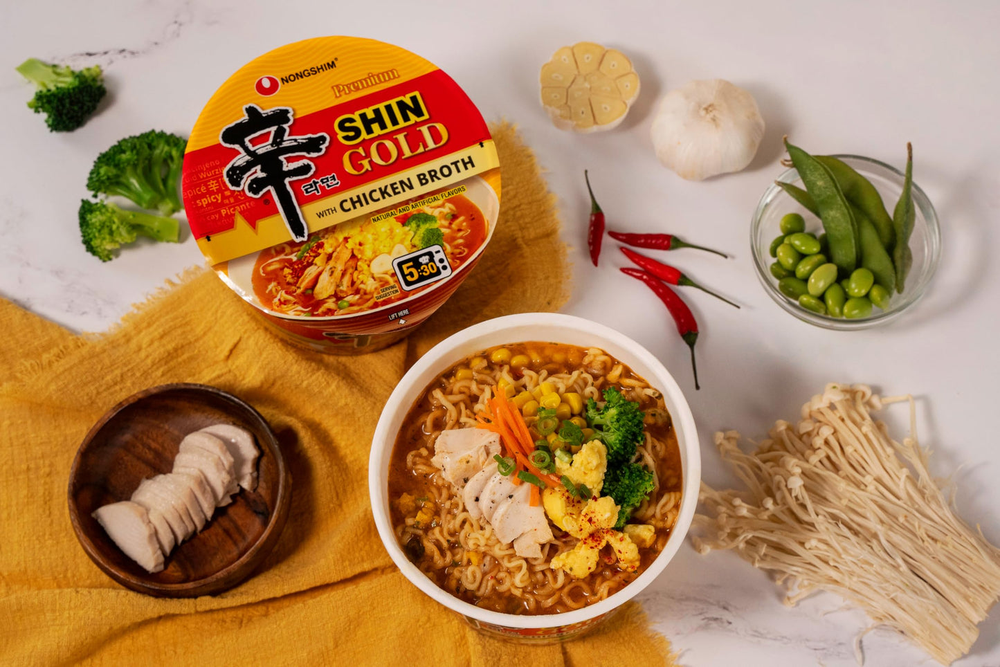 Nongshim Ramen Noodles, Gourmet Instant Ramen Bowl, Premium Microwavable Noodle Soup, Shin Gold, 3.56 Ounce (Pack Of 6)