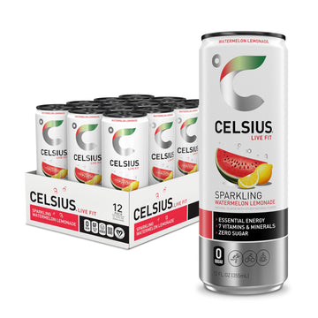 CELSIUS Sparkling Watermelon Lemonade, Functional Essential Energy Drink 12 Fl Oz (Pack of 12)