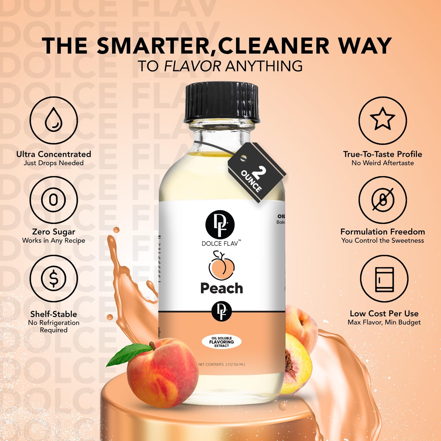 Dolce Foglia Peach Flavoring Oil - Multipurpose 8 Oz. for Baking, Candy Making, Lip Balm, Ice Cream