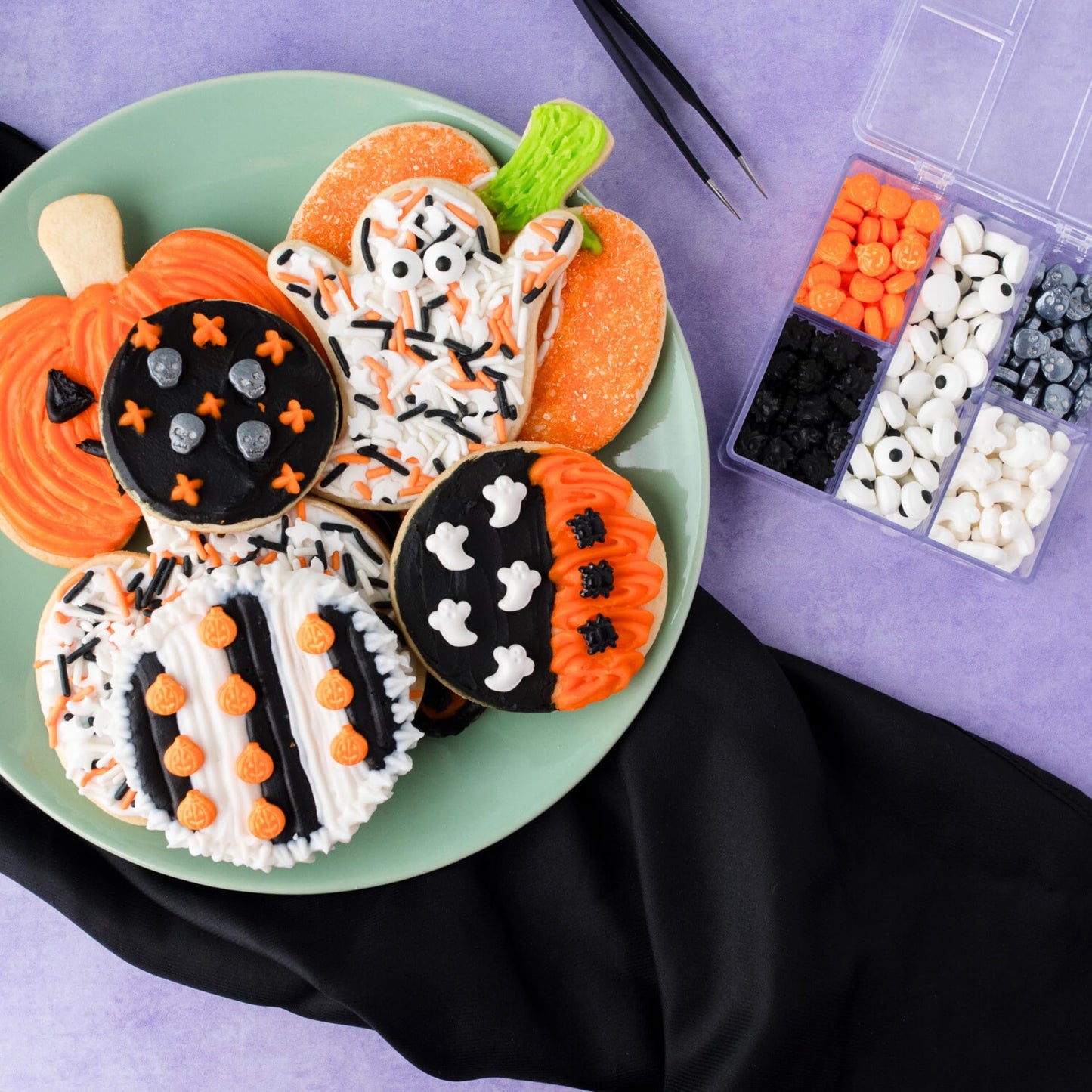 Sweets Indeed Halloween Candy Sprinkles Tacklebox – 2.53 oz Assorted Dextrose Shapes – Eyeballs, Pumpkins, Spiders, Skulls, Ghosts