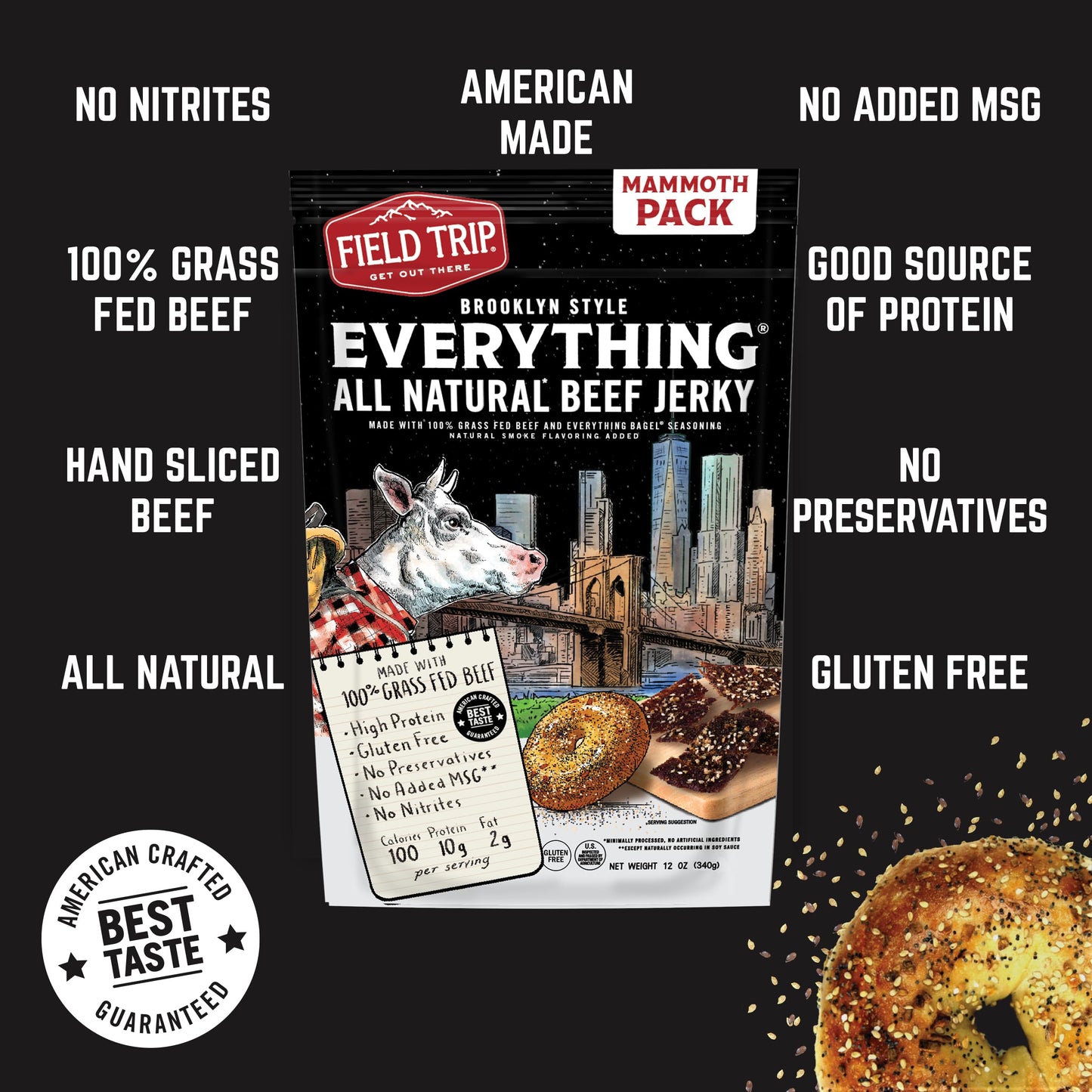 Field Trip Grass Fed Beef Jerky, Healthy Gluten Free Snacks, All Natural, Paleo-Friendly Meat Snacks, High Protein, Low Carb Sna