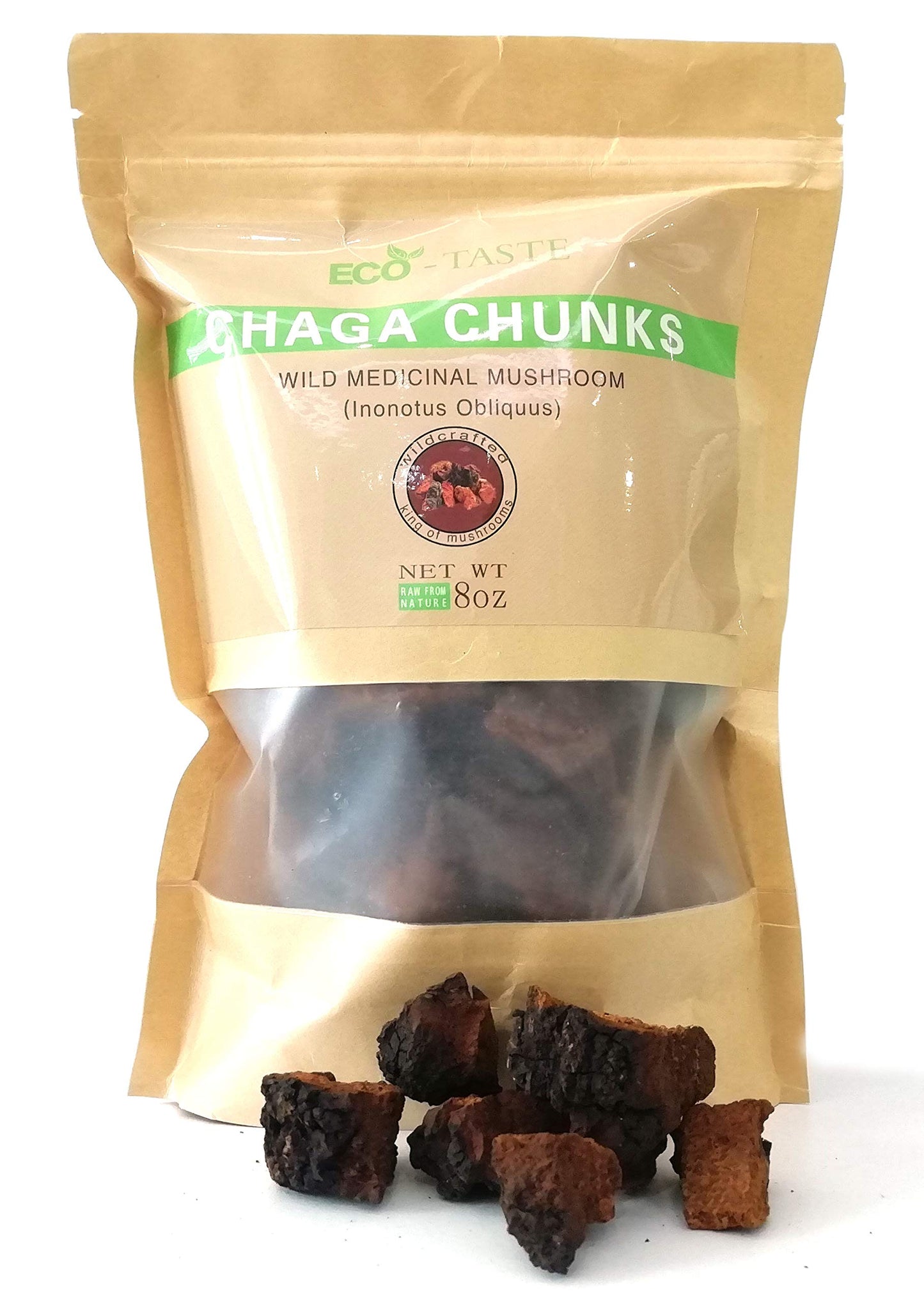 ECO-TASTE Chaga Mushroom Chunks - 100% Wild Harvested Tea Chunks - 8 Ounce Pack