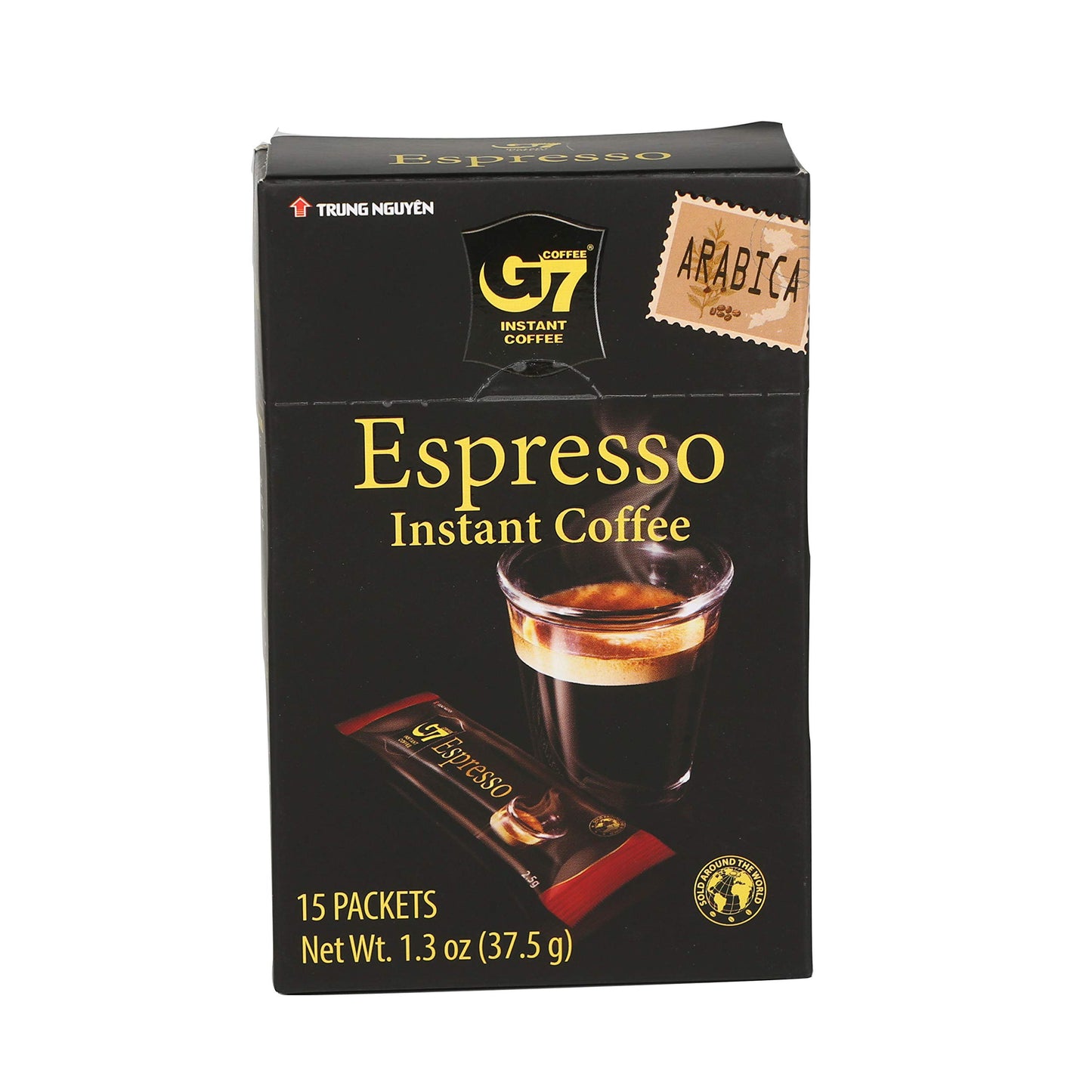 Trung Nguyen G7 Espresso Instant Coffee For Energy Boost - Pure Arabica Beans  Bold Taste & Gentle Aroma - Strong & Rich Vietnamese Instant Energy Coffee (15 Sticks/Box)