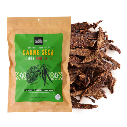 Peoples Choice Beef Jerky - Carne Seca - Lim  n Con Chile - 16g Protein - Sugar Free, Zero Carb, Keto Friendly - Dry Texture - M