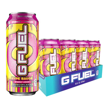 G Fuel Hype Sauce Energy Drink, Sugar Free, 300 mg Caffeine, Raspberry + Lemonade Flavor, 16 Fl Oz, Pack of 12, Yellow