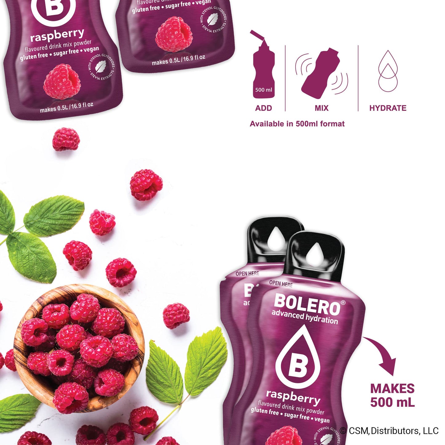 Bolero- Sugar Free Drink Mix Packets Raspberry Fruit Flavors | Powdered Flavored Water Packets | 36 Small Sachet On The Go Packe