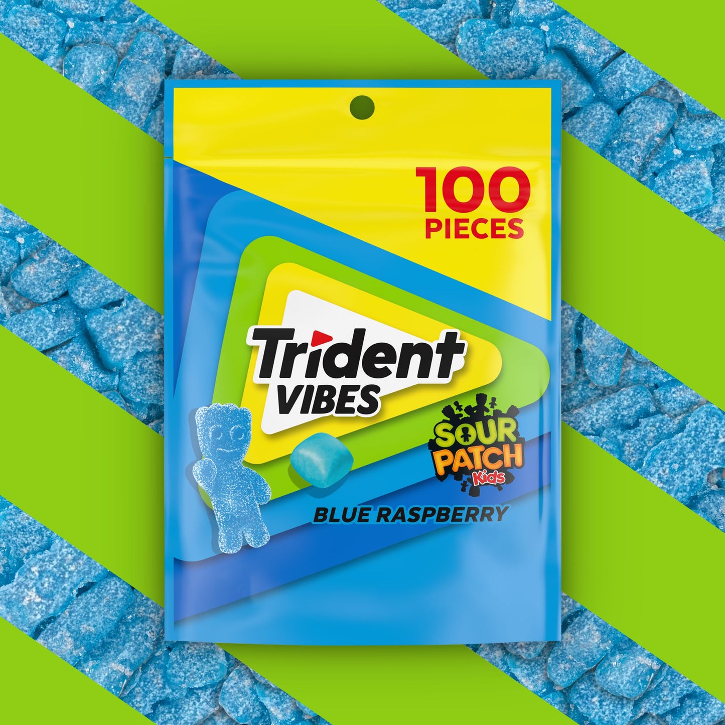 Trident Vibes Sour Patch Kids Blue Raspberry Sugar Free Chewing Gum, Holiday Christmas Stocking Stuffers For Adults & Kids, Rese