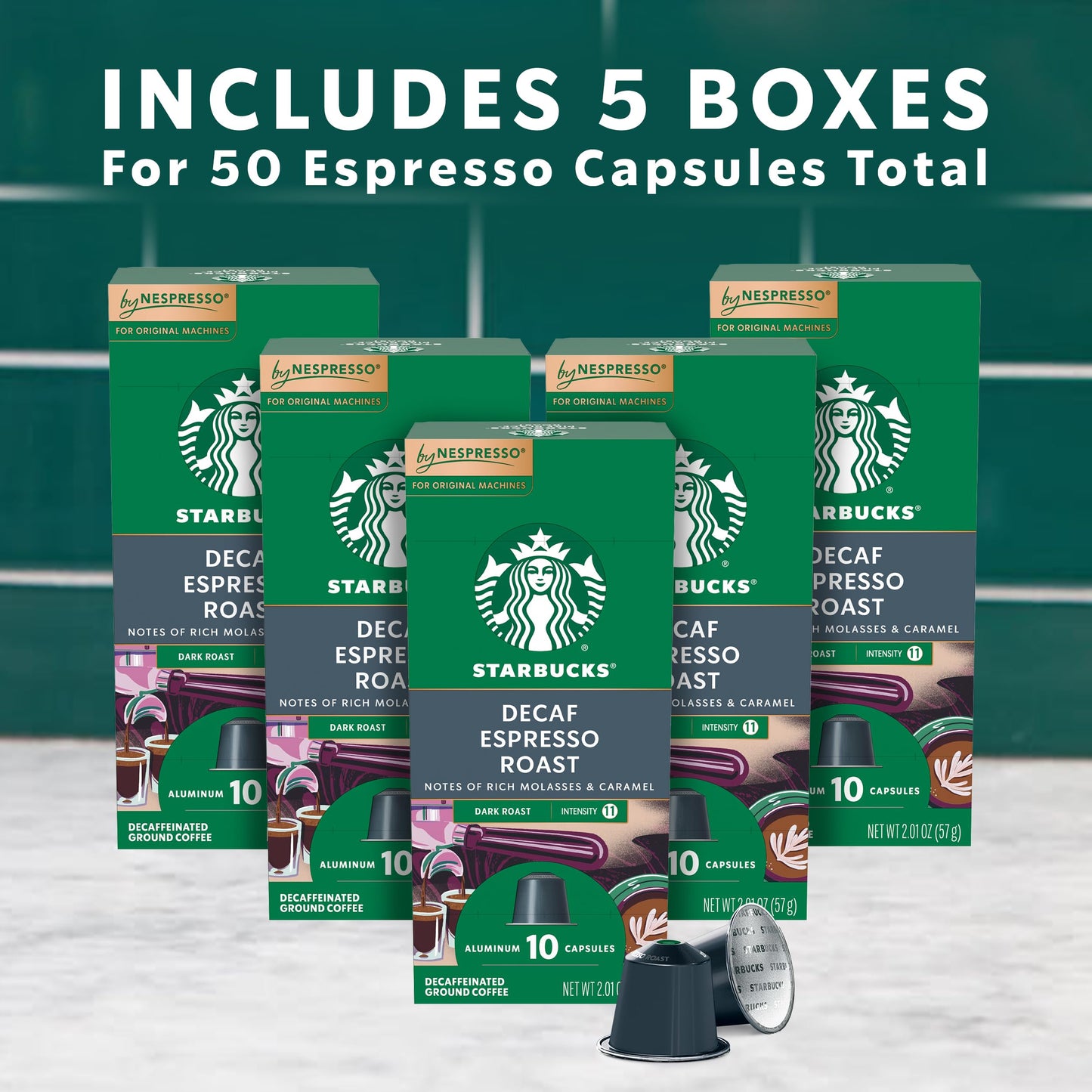 Starbucks By Nespresso Original Line, Decaf Espresso, Dark Roast, 50-Count Espresso Pods
