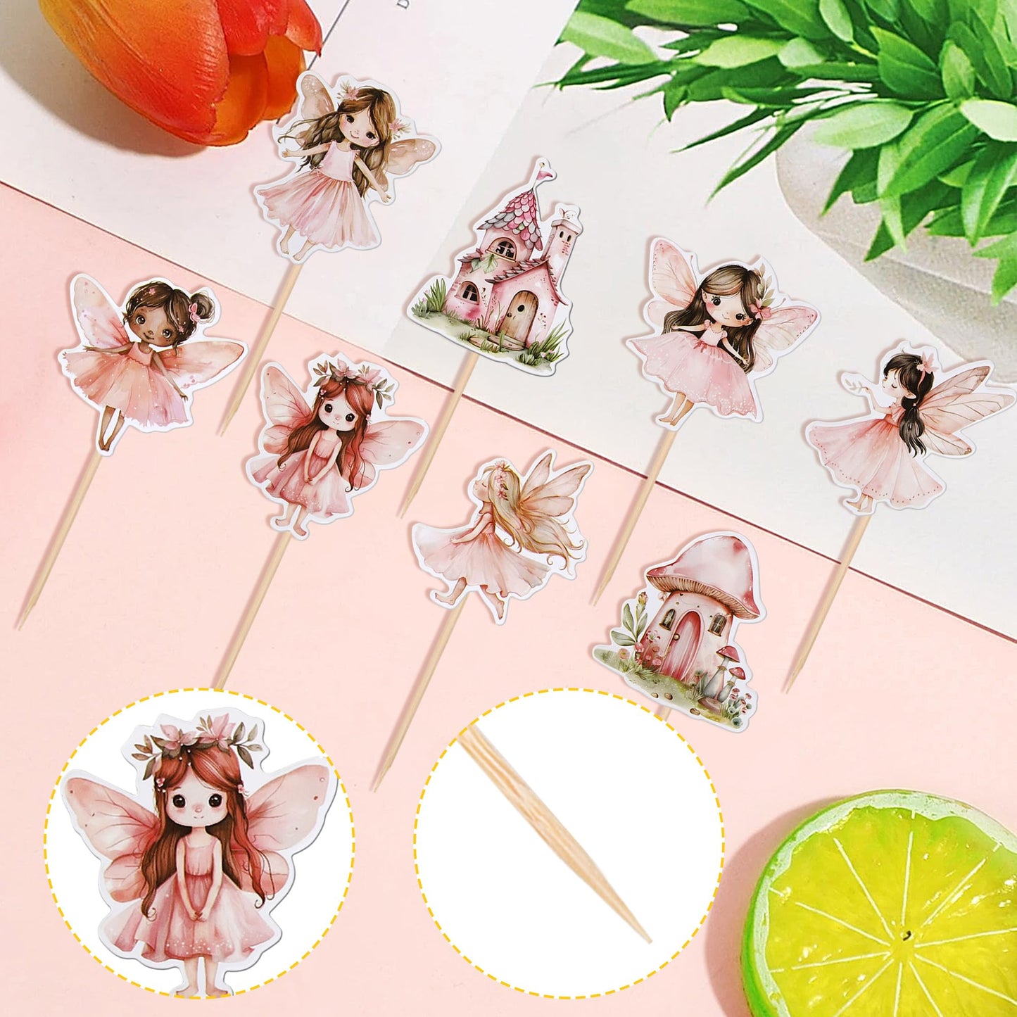 40 Pcs Fairy Cupcake Toppers Flower Wing Angel Fairy Cupcake Picks Ballet Dancer Fairies Party Cupcake Decoration For Wonderland