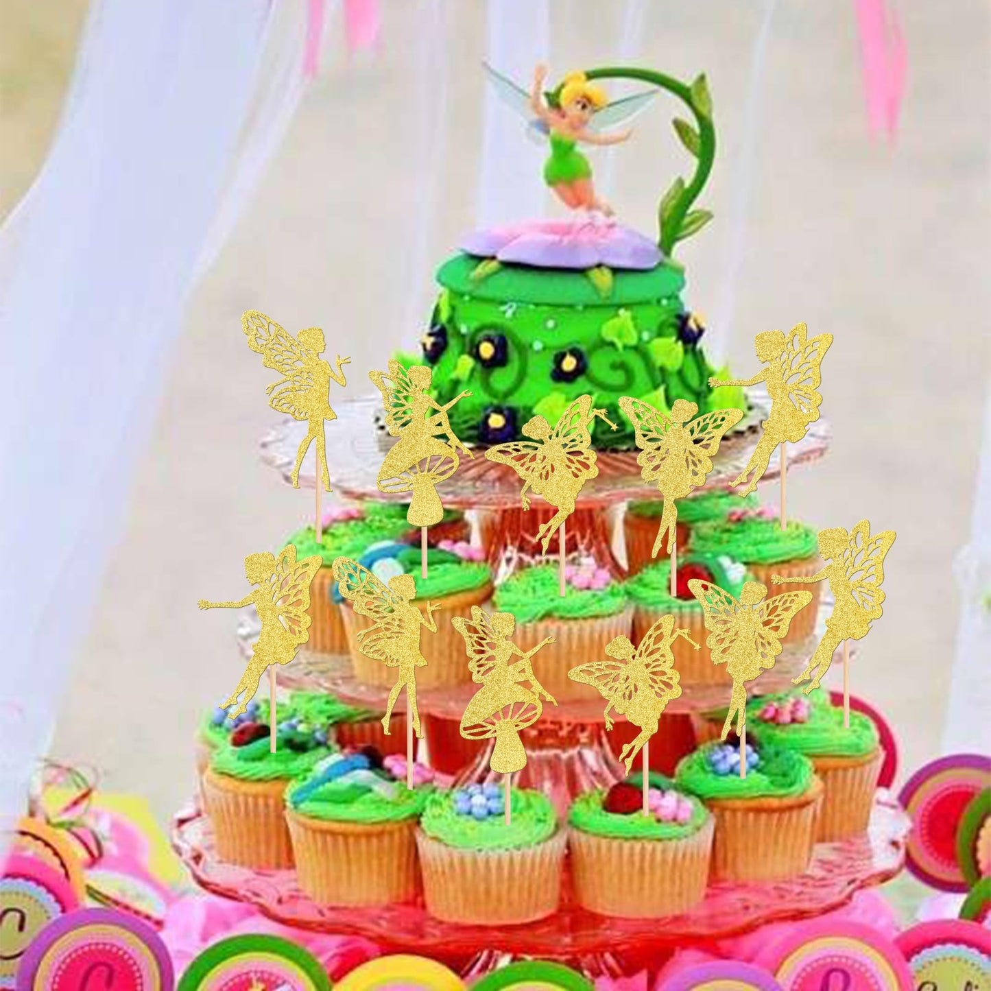 30 Pcs Fairy Cupcake Toppers Glitter Ballet Dancer Flower Angel Fairy Cupcake Picks Decoration For Wedding Bridal Shower Baby Sh