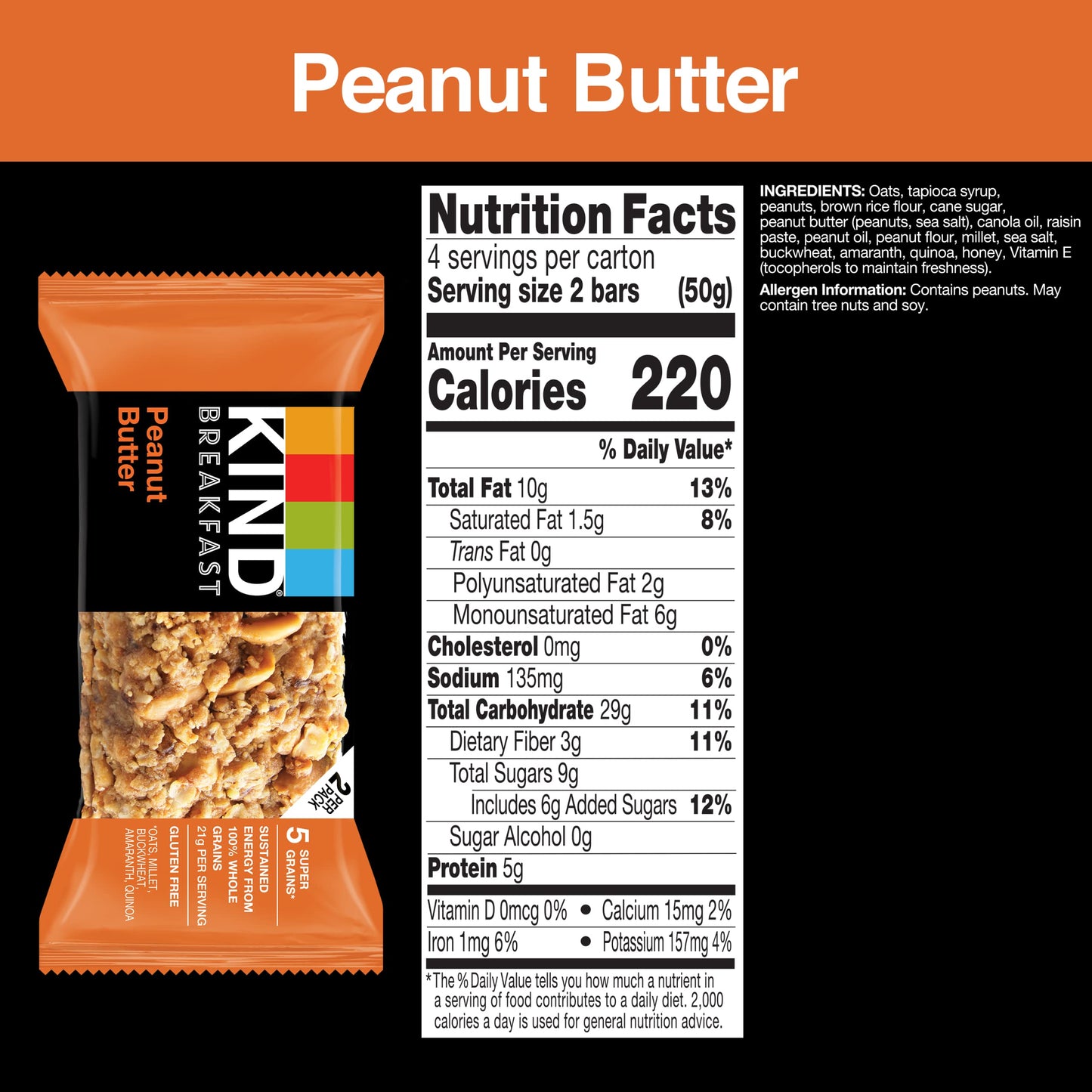KIND Breakfast Bars, Peanut Butter, Healthy Snacks, Gluten Free, 32 Count