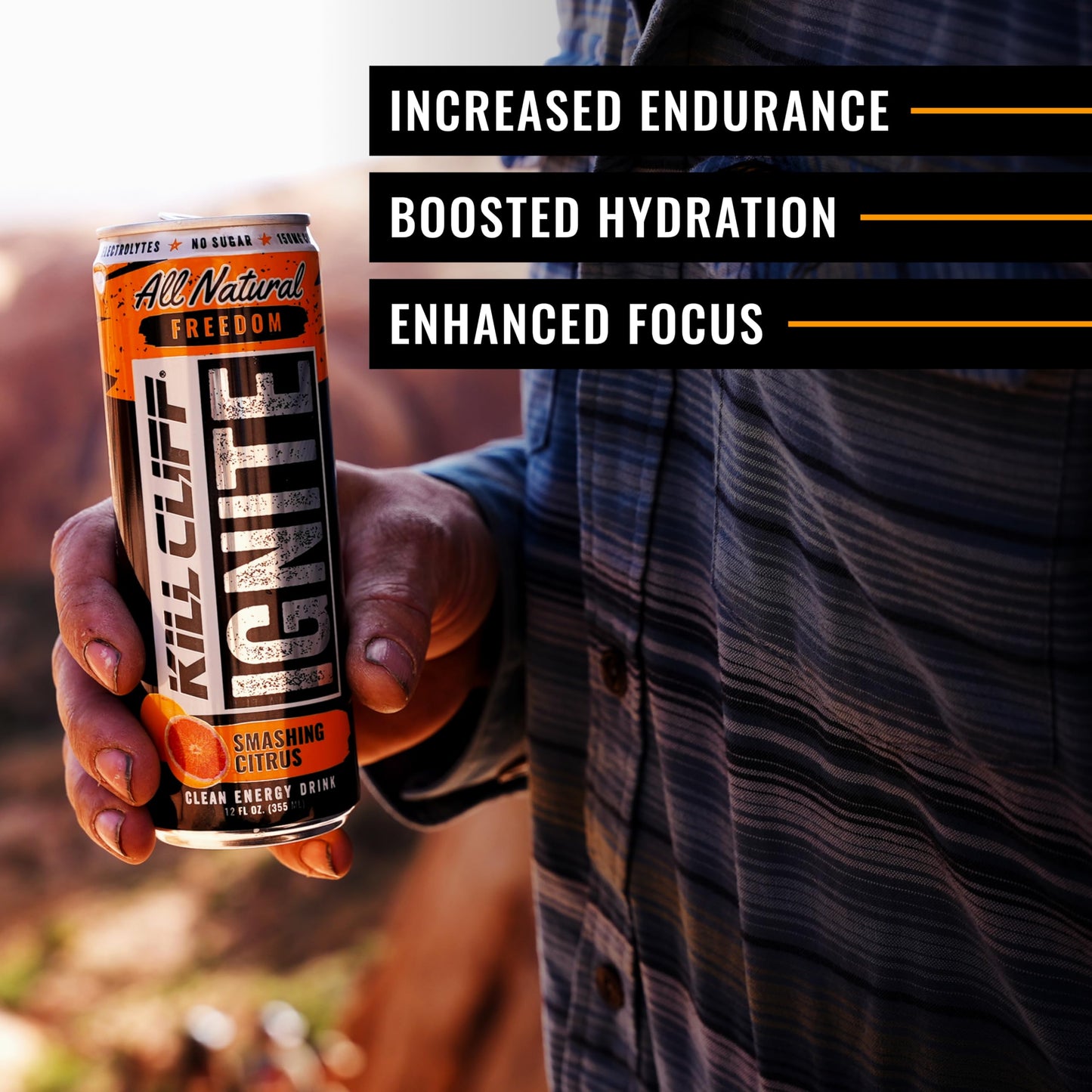 reduce Cliff Ignite Energy Drink, Sugar Free, Green Tea, B Vitamins, 12 Fl Oz, 12 Pack, Smashing Citrus, Orange