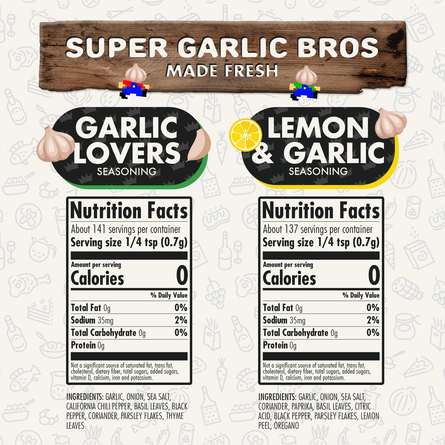 Flavor God Classic Combo Pack Of 2 Super Garlic Bros Edition Garlic Lovers, Lemon, Herb, Seasoning Gift Set, Natural Healthy Spi