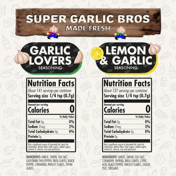 Flavor God Classic Combo Pack Of 2 Super Garlic Bros Edition Garlic Lovers, Lemon, Herb, Seasoning Gift Set, Natural Healthy Spi