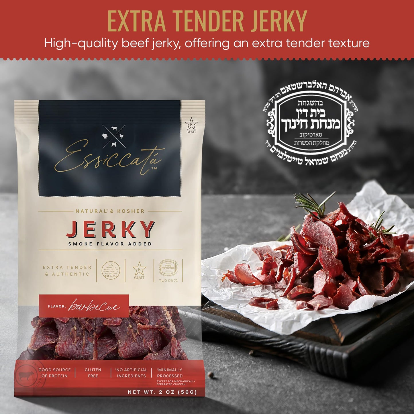 Premium Aufschnitt Beef Jerky - Extra Tender, Grass Fed, Low Sodium, 24 Pack, BBQ