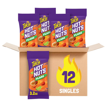 Takis Flare Hot Nuts, Chili Pepper & Lime Flavored, Medium Spicy Double-Crunch Peanuts, Snack Size Box, 12 Count (3.2 oz)