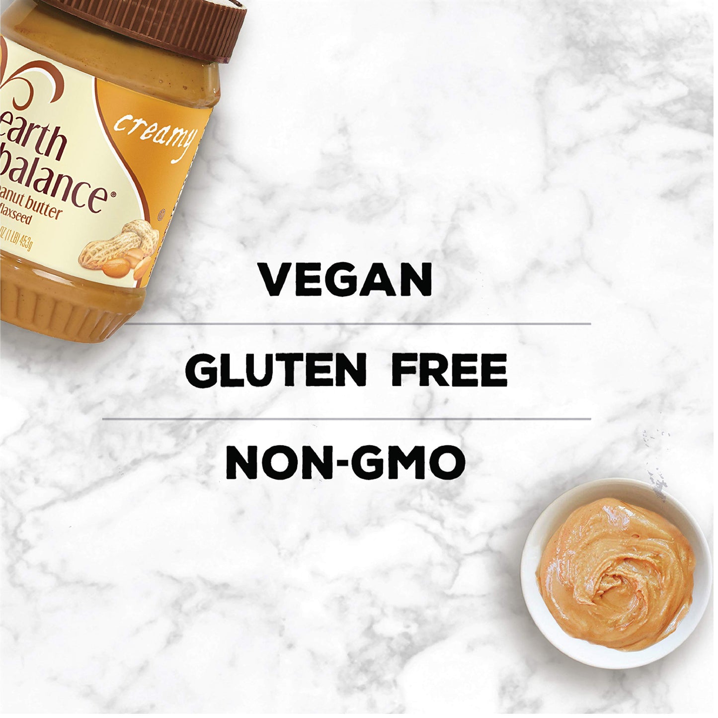 Earth Balance Natural Peanut Butter and Flaxseed Spread, Creamy, Vegan and Gluten Free, 16 Oz
