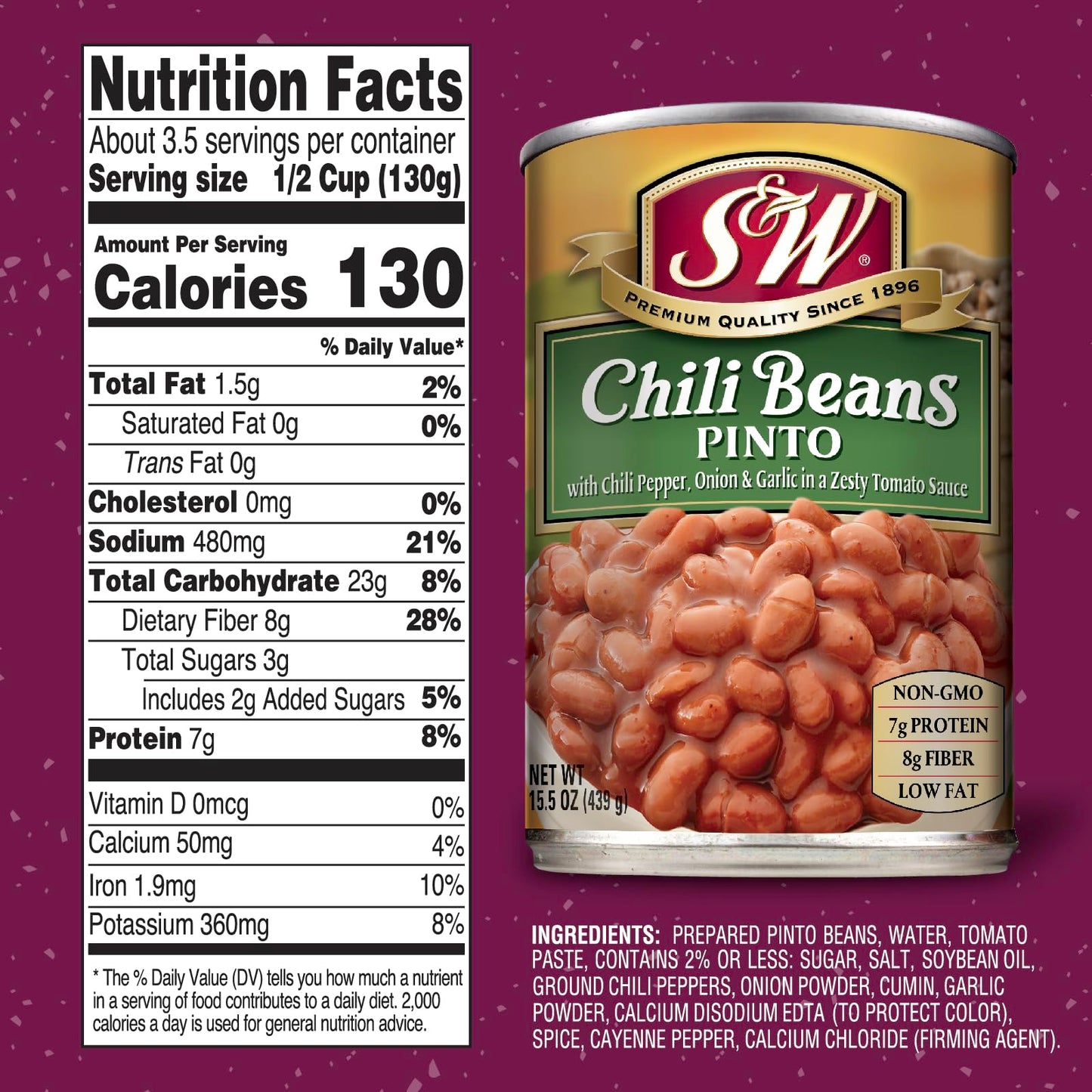 S&W - Pinto Chili Beans - 15.5 Oz. Can (Pack Of 12)