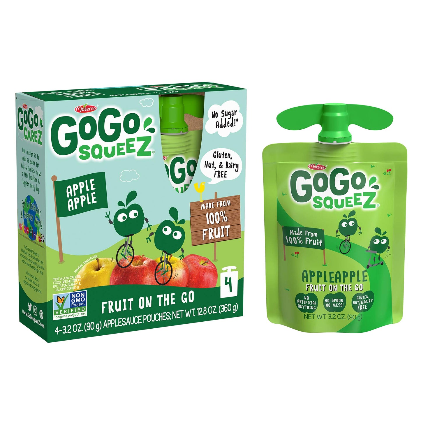 Gogo Squeez Applesauce, Apple Apple, 3.2 Ounce (4 Pouches), Gluten Free, Vegan Friendly, Unsweetened Applesauce, Recloseable, Bp