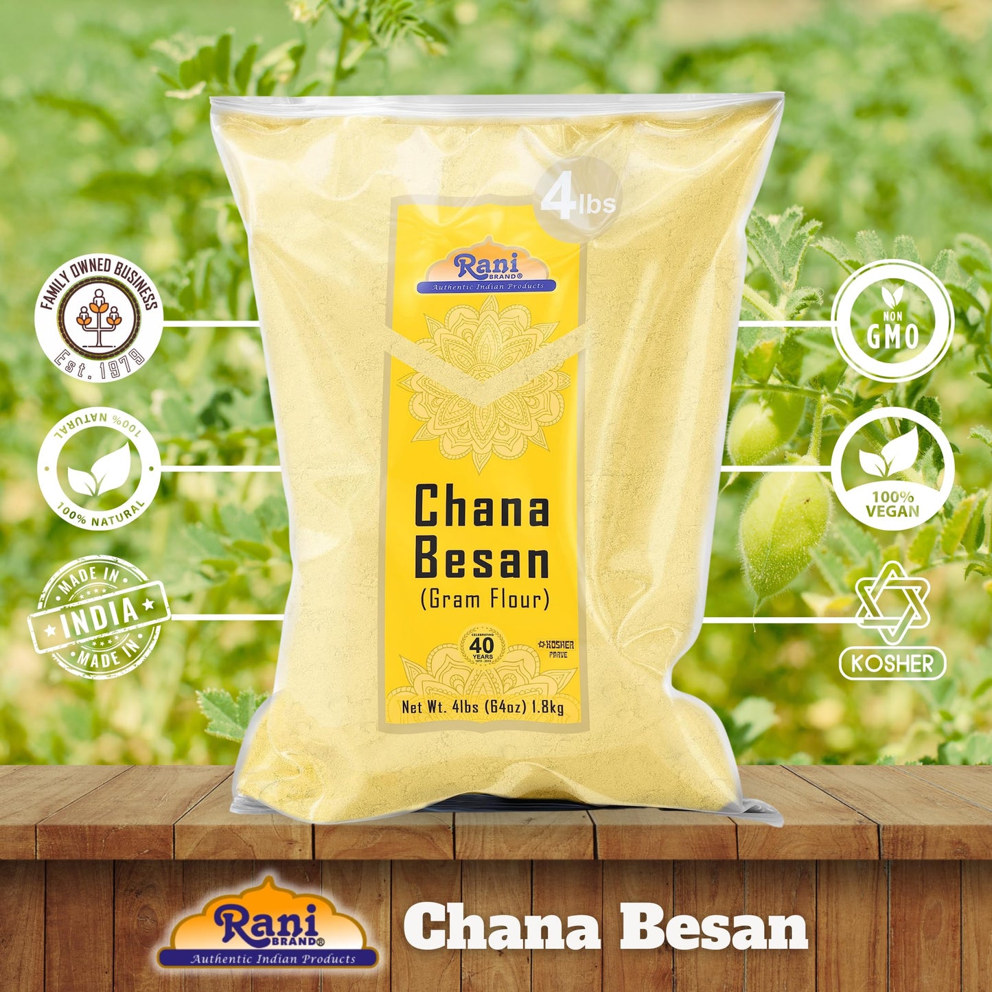 Rani Chana Besan (Chickpeas Flour, Gram) 64Oz (4Lbs) 1.81Kg Bulk ~ All Natural | Vegan | Gluten Friendly | Non-Gmo | Indian Origin