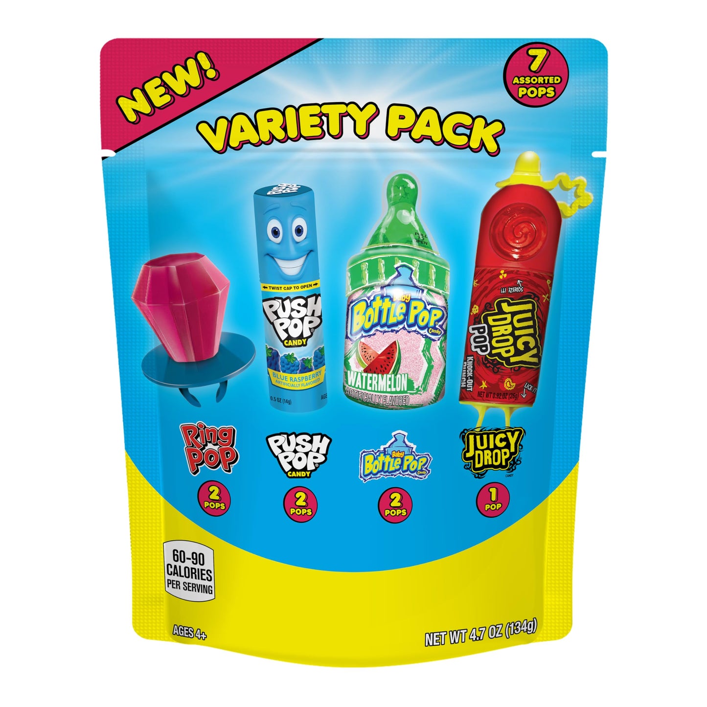 Candy Variety Pack - 7 Count Assorted Lollipops - Ring Pop, Push Pop, Baby Bottle Pop & Juicy Drop - Ideal for Birthdays, Party 