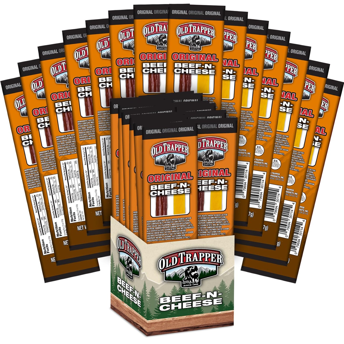 Old Trapper Beef Stick and Cheese Snack Pack, Original, 1.3 Ounce (Pack of 14)