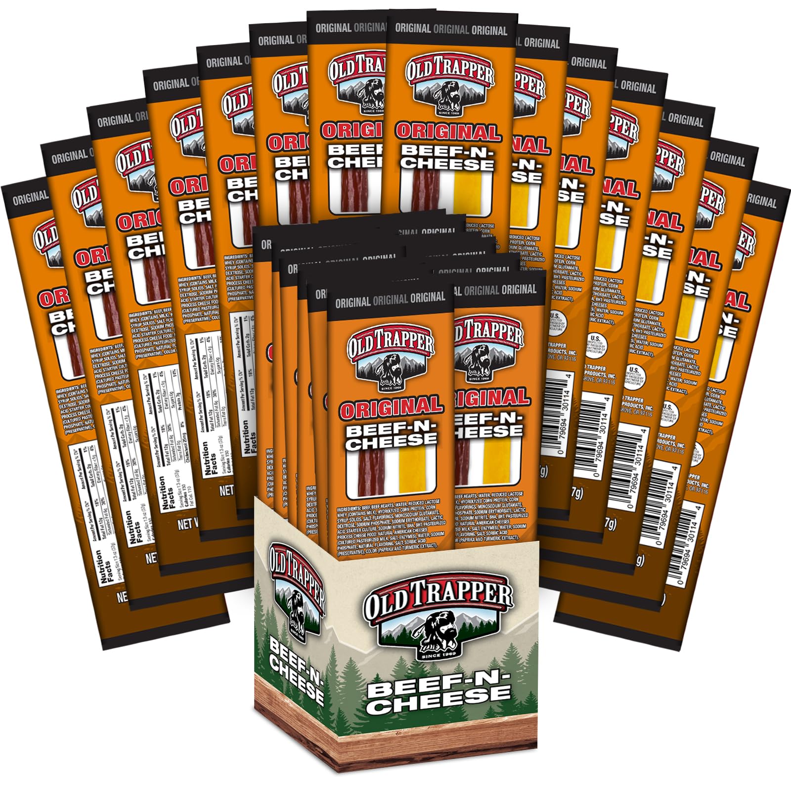 Old Trapper Beef Stick and Cheese Snack Pack, Original, 1.3 Ounce (Pack of 14)