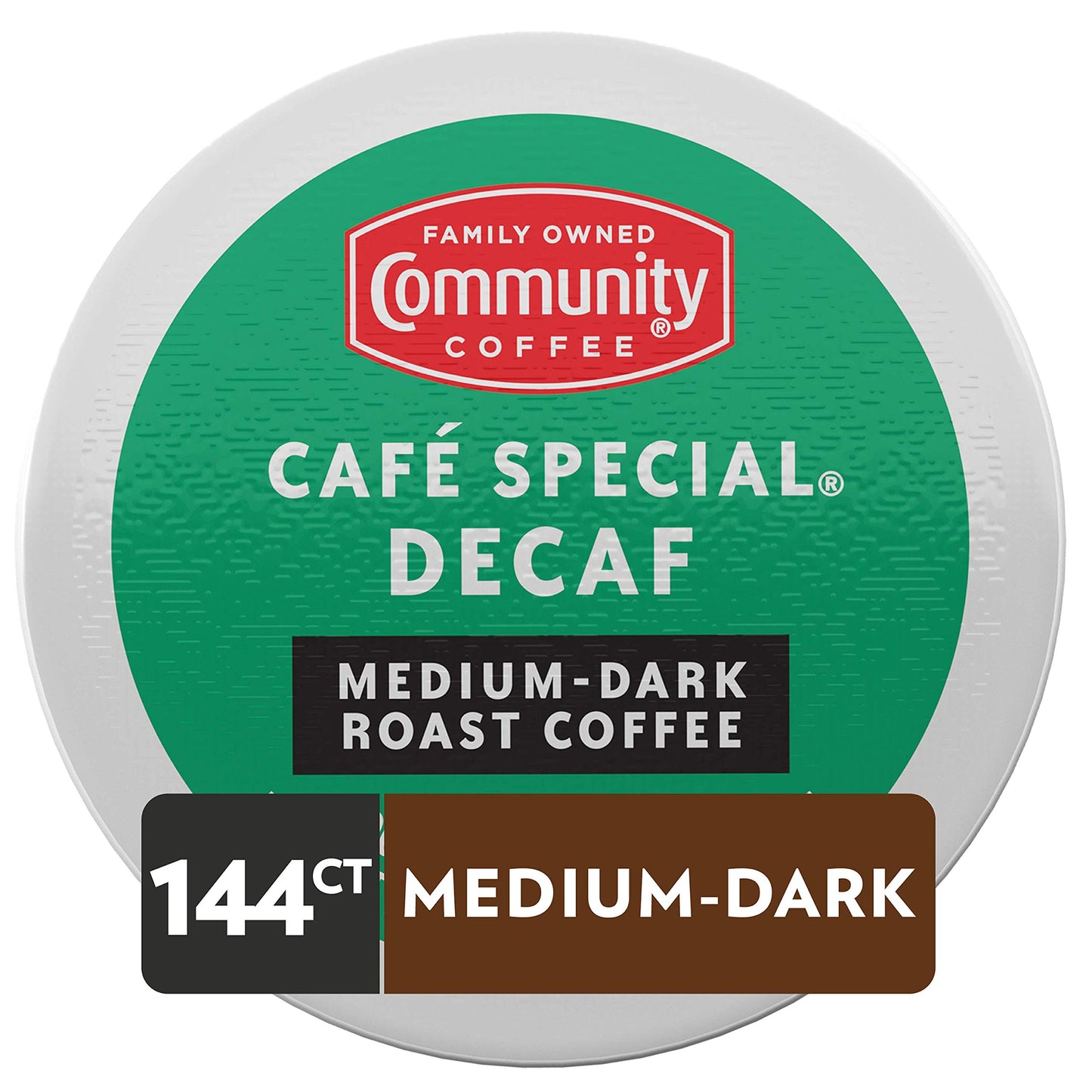Community Coffee Café Special Decaf Coffee Pods, Medium Dark Roast, 144 Count, Compatible with Keurig 2.0, Red