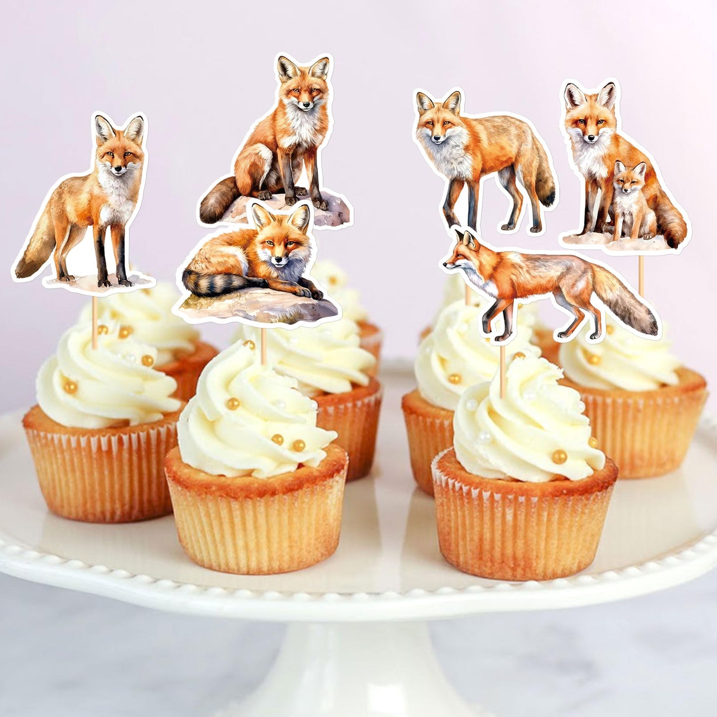Cyodoos 24Pcs Fox Cupcake Toppers Selected Jungle Themed Children Party Birthday And Baby Shower Cake Decorations
