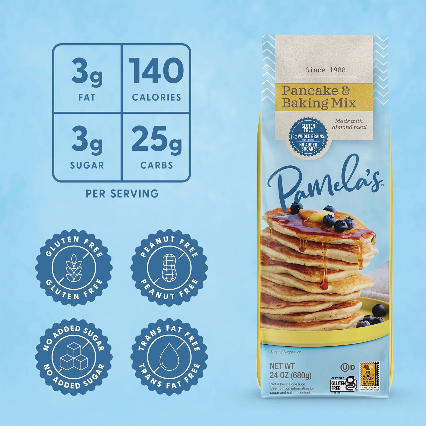 Pamelas Gluten Free Baking Mix, Waffles & Cookies, 24 oz (Pack of 6), Kosher, Model 10093709300103