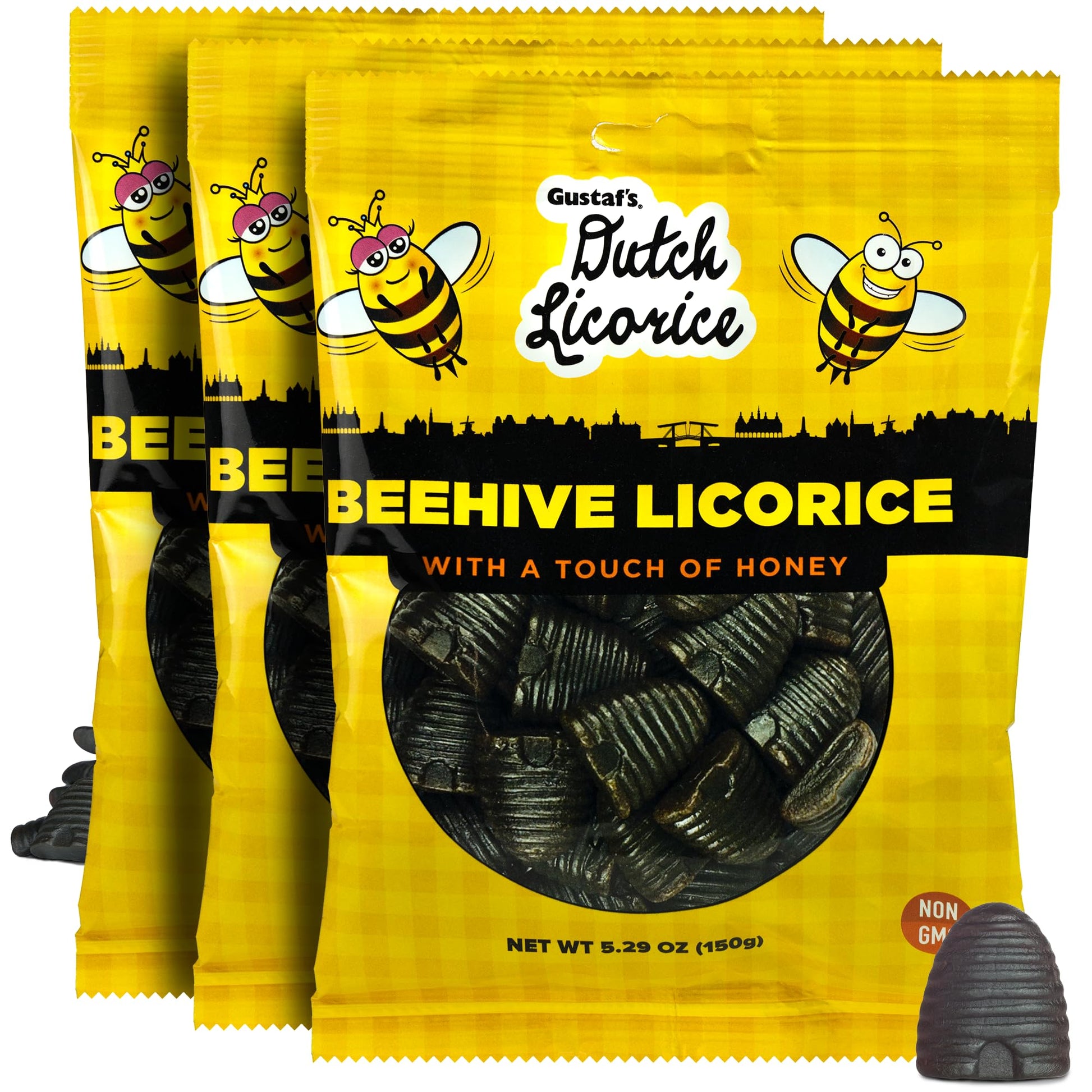 Gustaf's Beehive Dutch Licorice Drops - 3 Pack of 5.2oz Bags - Sweet Honey Black Licorice Candy - Dutch Candy from Netherlands -