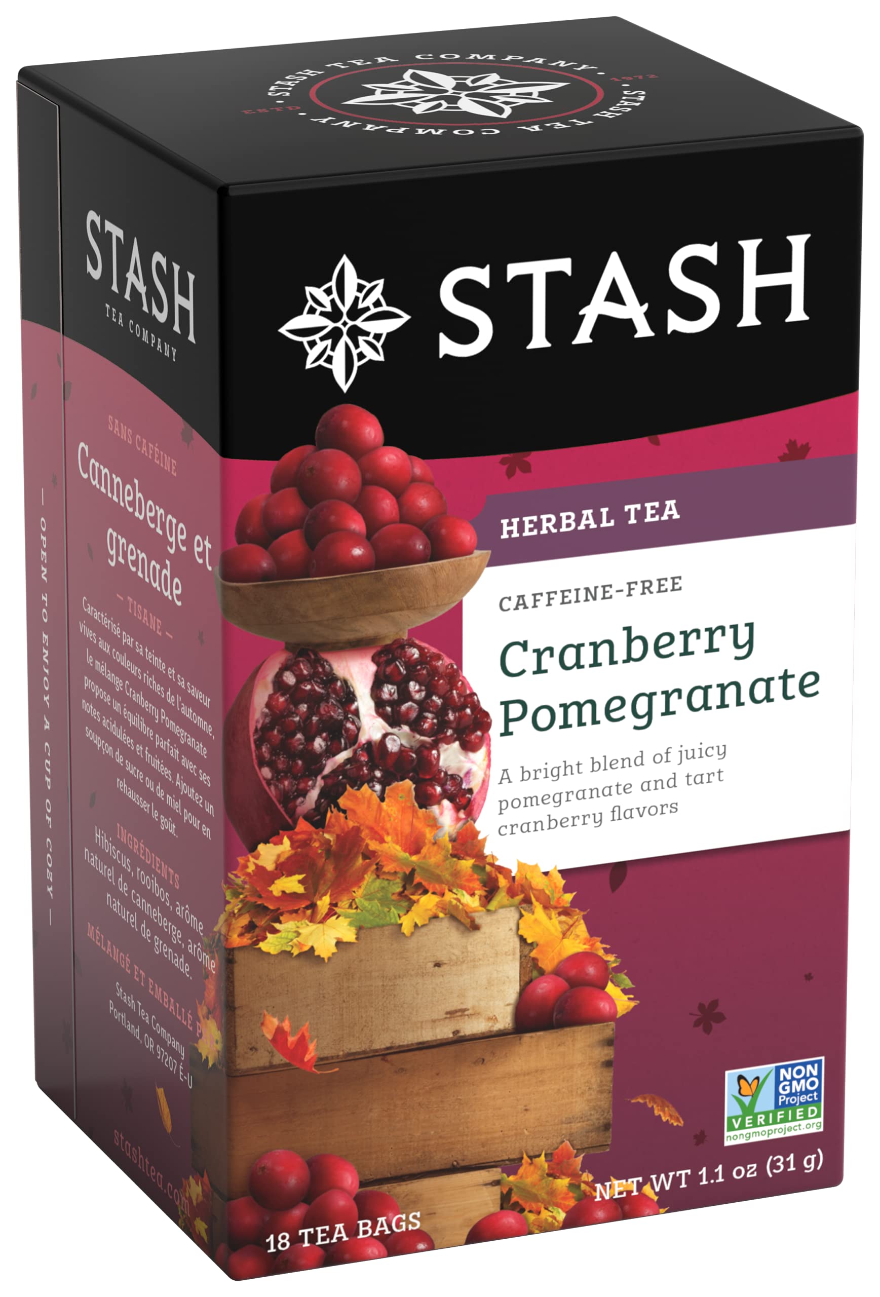 Stash Cranberry Pomegranate Herbal Tea - Caffeine Free, Non-GMO, 18 Count (Pack of 6) - 108 Bags Total