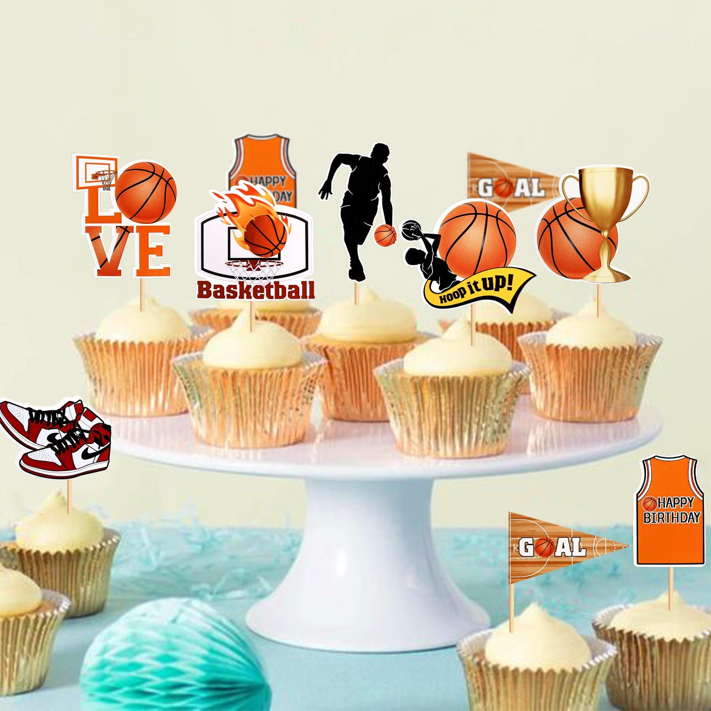 Ercadio 24 Pack Nba Star Basketball Cupcake Toppers Basketball Player Cupcake Picks Basketball Happy Birthday Cake Toppers For S