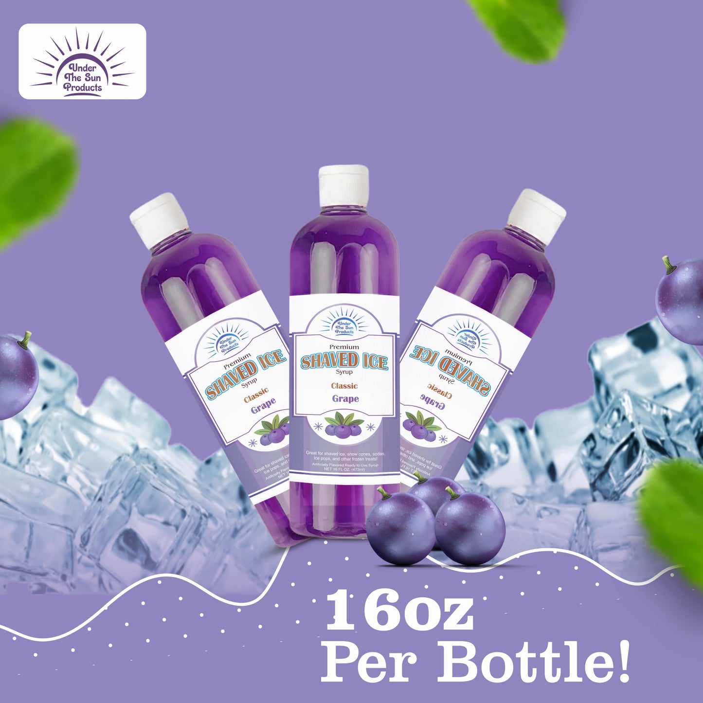 Under The Sun Products- 16Oz Bottle Of Snow Cone Syrup (16 Fl Oz (Pack Of 1), Grape)
