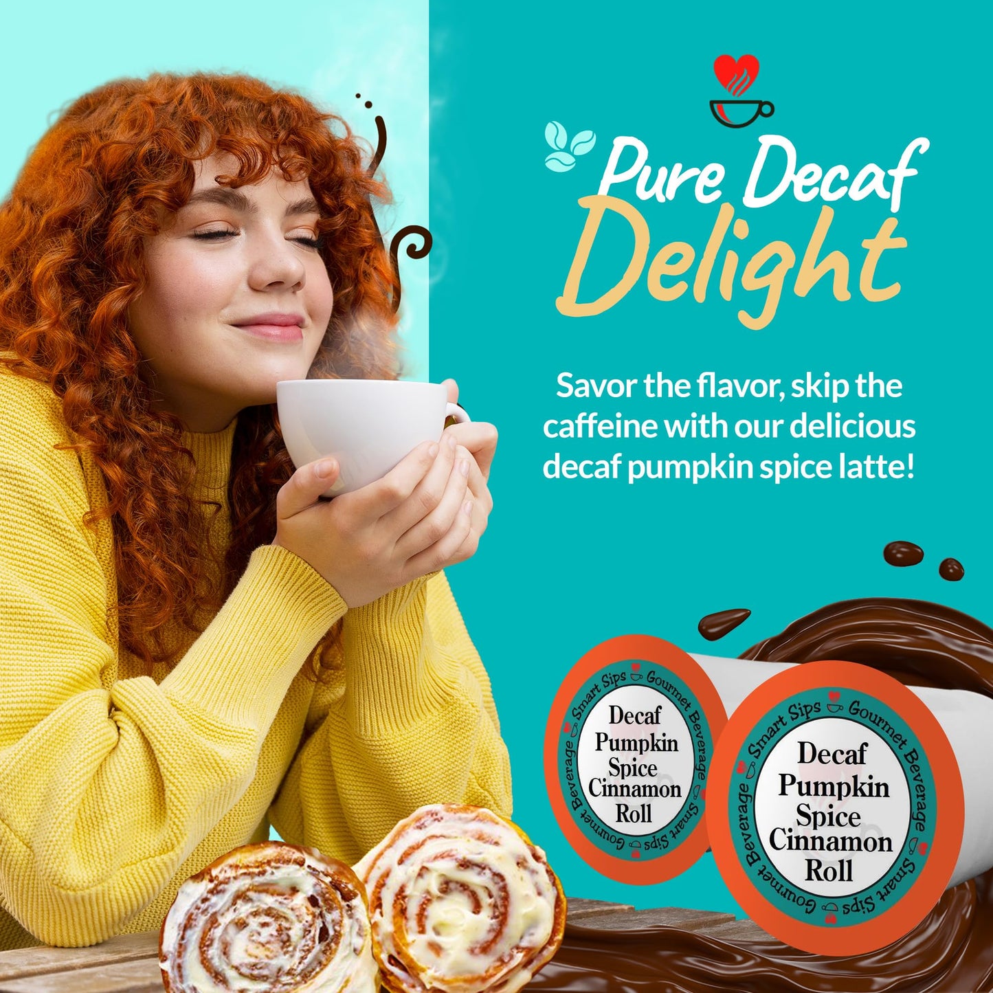 Smart Sips Coffee Decaf Pumpkin Spice Cinnamon Roll Medium Roast Single Serve Pods, 24 Count