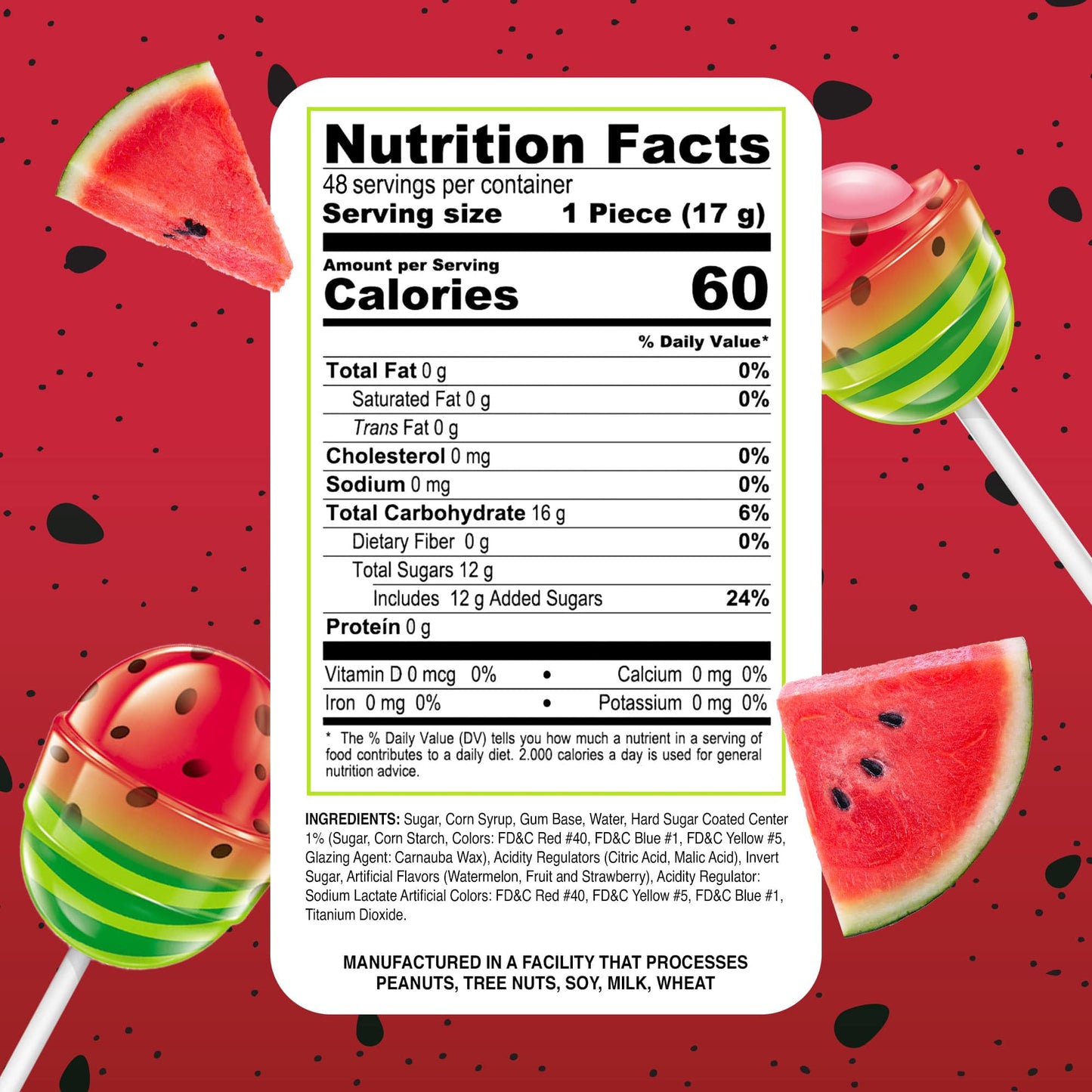 Colombina Bon Bon Bum Lollipops Watermelon Flavor, 48 Count (Pack of 1)