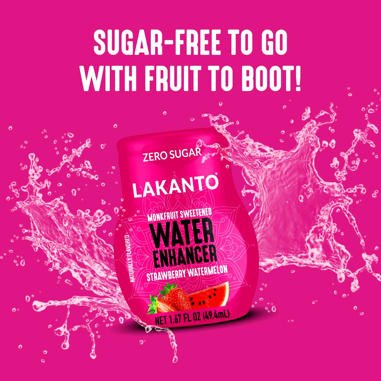 Lakanto Sugar Free Water Enhancer - Sweetened With Monk Fruit Sweetener And Erythritol, On The Go Liquid Hydration, Zero Sugar, Naturally Flavored - Strawberry Watermelon (1.67 Fl Oz - Pack Of 6)