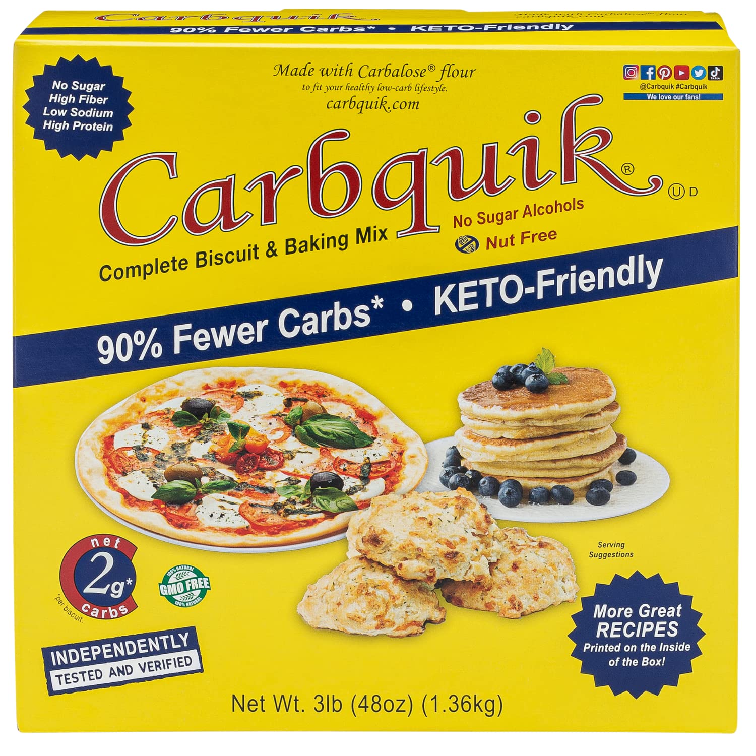 Carbquik Biscuit & Baking Mix, Keto Friendly, Low Carb, Nut Free, 48 Ounce (Pack of 3)