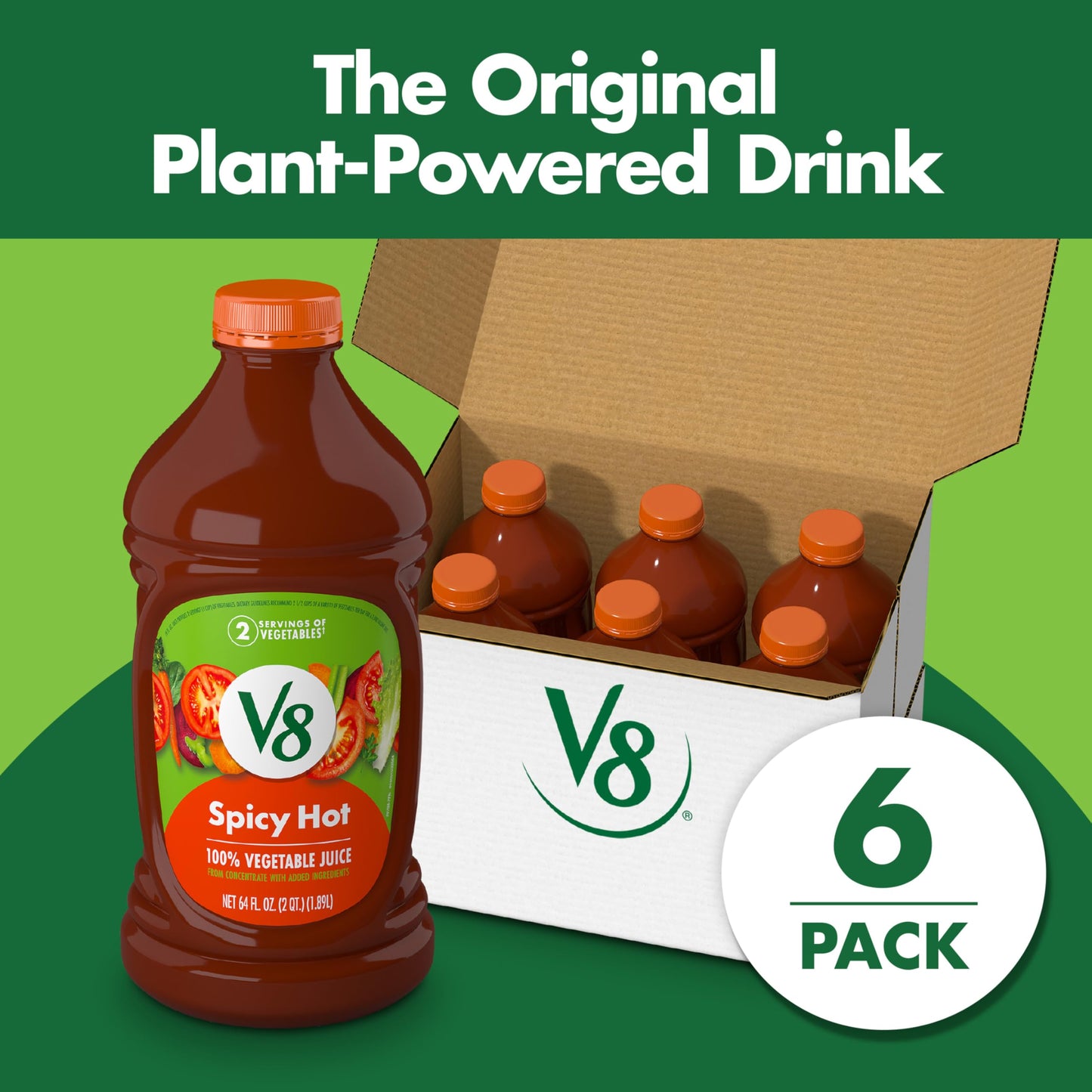 V8 Spicy Hot 100% Vegetable Juice, 64 Fl Oz Bottle (6 Pack)