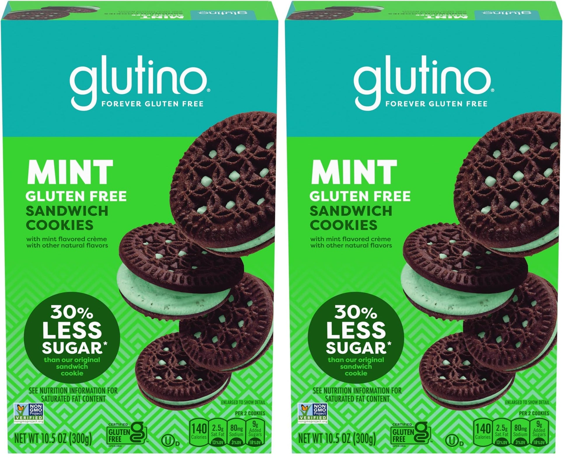 Glutino Gluten Free Mint Flavored Sandwich Cookies, Gluten Free Snacks, 10.5 oz. (Pack of 2)