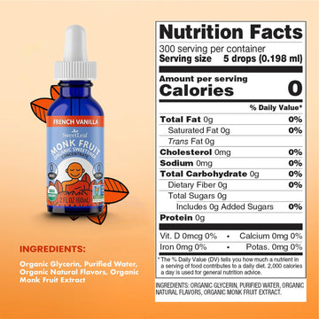 Sweetleaf French Vanilla Liquid Monk Fruit - Monk Fruit Liquid Sweetener Drops, Organic Monk Fruit Extract, Zero Calorie Sweeten