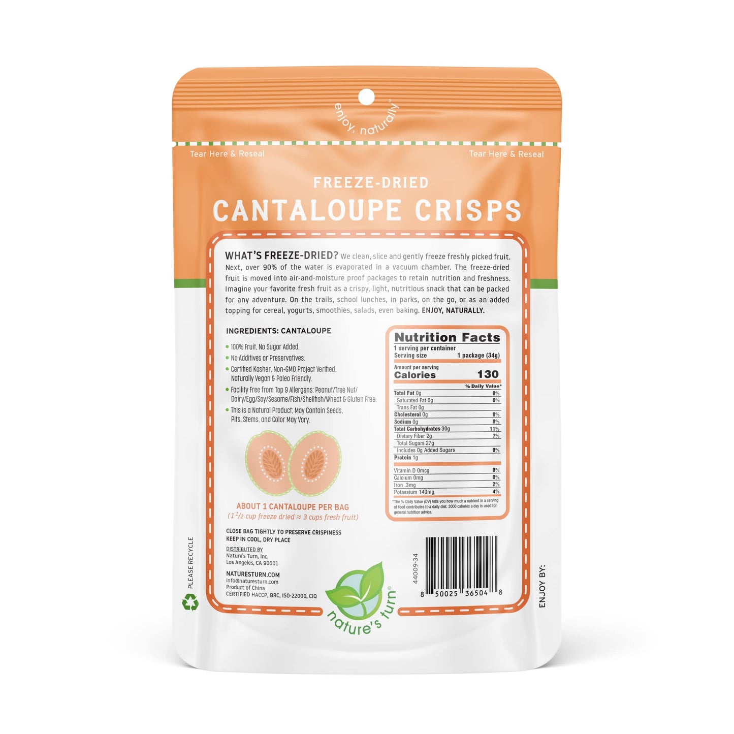 Natures Turn Freeze-Dried Fruit Snacks, Cantaloupe Crisps, Pack Of 6 (1.2 Oz Each)