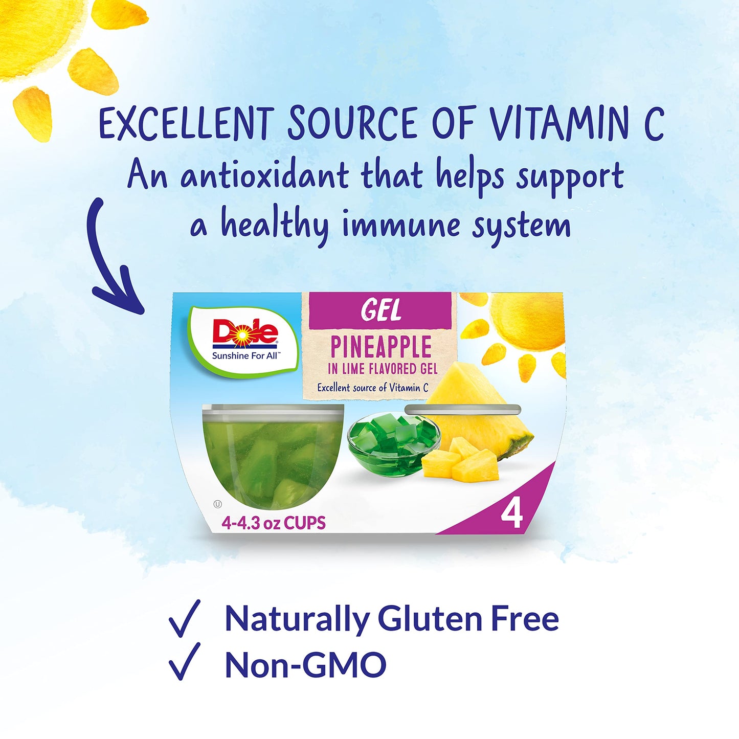 Dole Fruit Bowls Pineapple In Lime Flavored Gel Snacks, 4Oz 24 Total Cups, Gluten & Dairy Free, Bulk Lunch Snacks For Kids & Adults