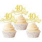 Rsstarxi Cupcake Toppers Gold Glitter Cheers to 40 Years, 2.8x4.1 inches, Paper, Model XM090-40, Perfect for 40th Birthday Party Decor