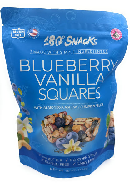 180 Snacks, Blueberry Vanilla Squares, with Almonds, Cashews, Pumpkin Seeds, 15 oz.
