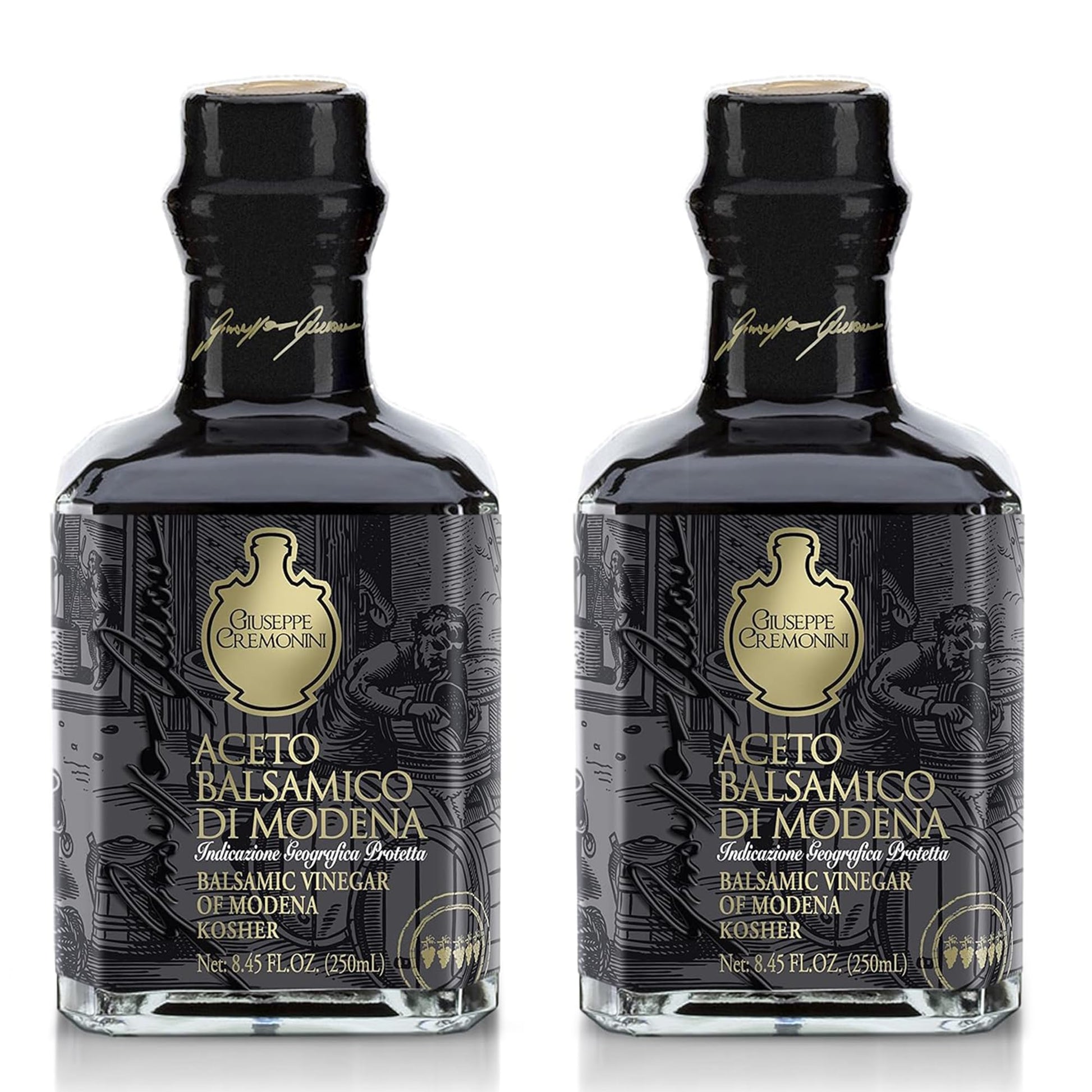 Giuseppe Cremonini Ou Kosher Balsamic Vinegar Di Modena  Igp Certified  Consortium Certified  Oak Aged  3 Levels Of Density  Caramel Free  Cooked Grape Must And Beverage-Inspired Vinegar Only (5 Grape 2 Pack)