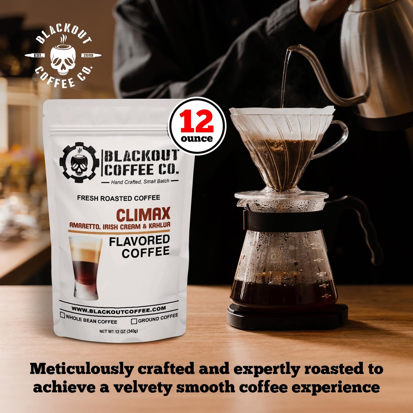 Blackout Coffee Co. Ground Coffee, Medium Roast, Amaretto & Irish Cream Flavors, 12 oz Pouch