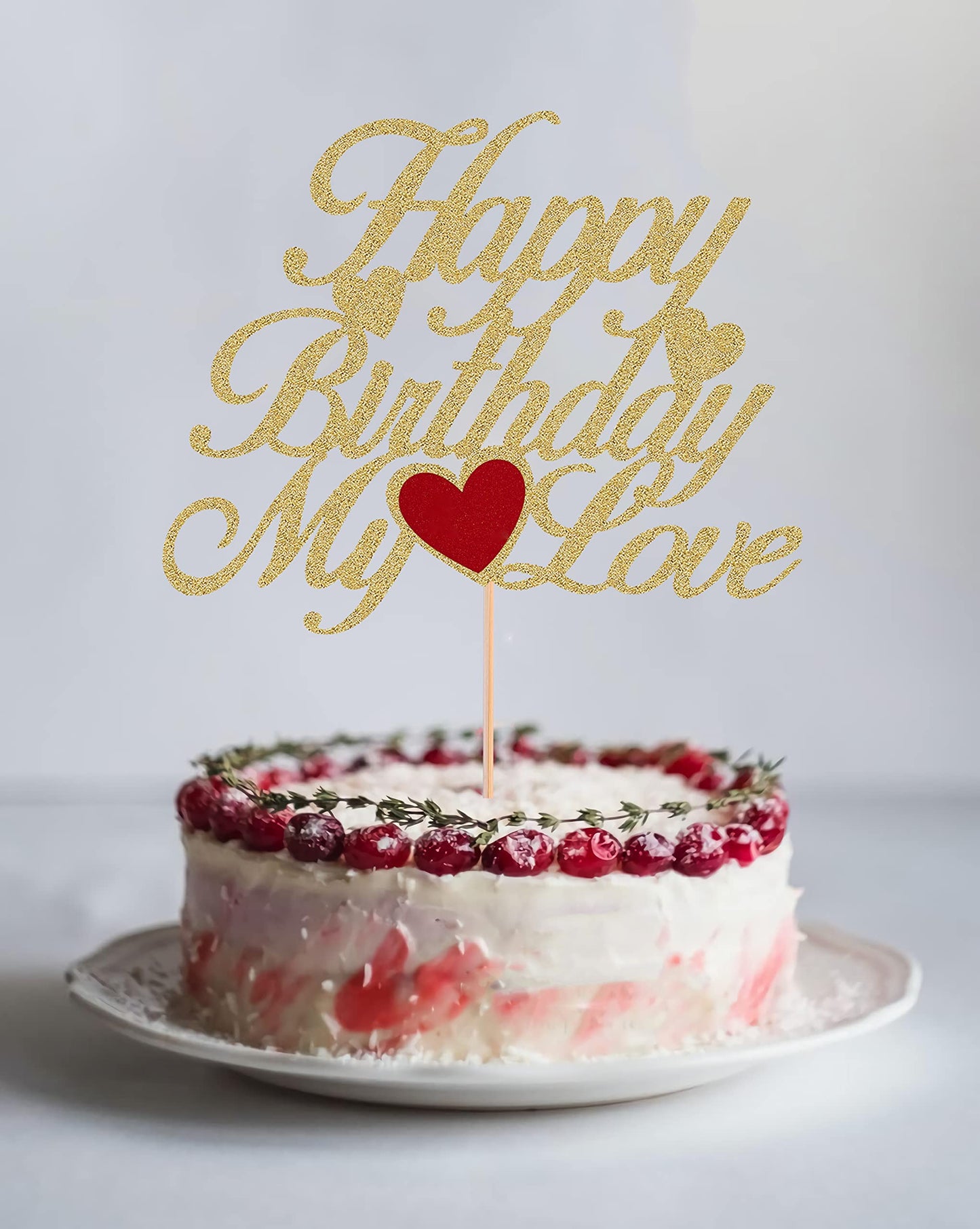 Ahaoray Happy Birthday My Love Cake Topper - Gold Glitter My Love Birthday Party Cake Decoration Supply - Lover Birthday Cake To