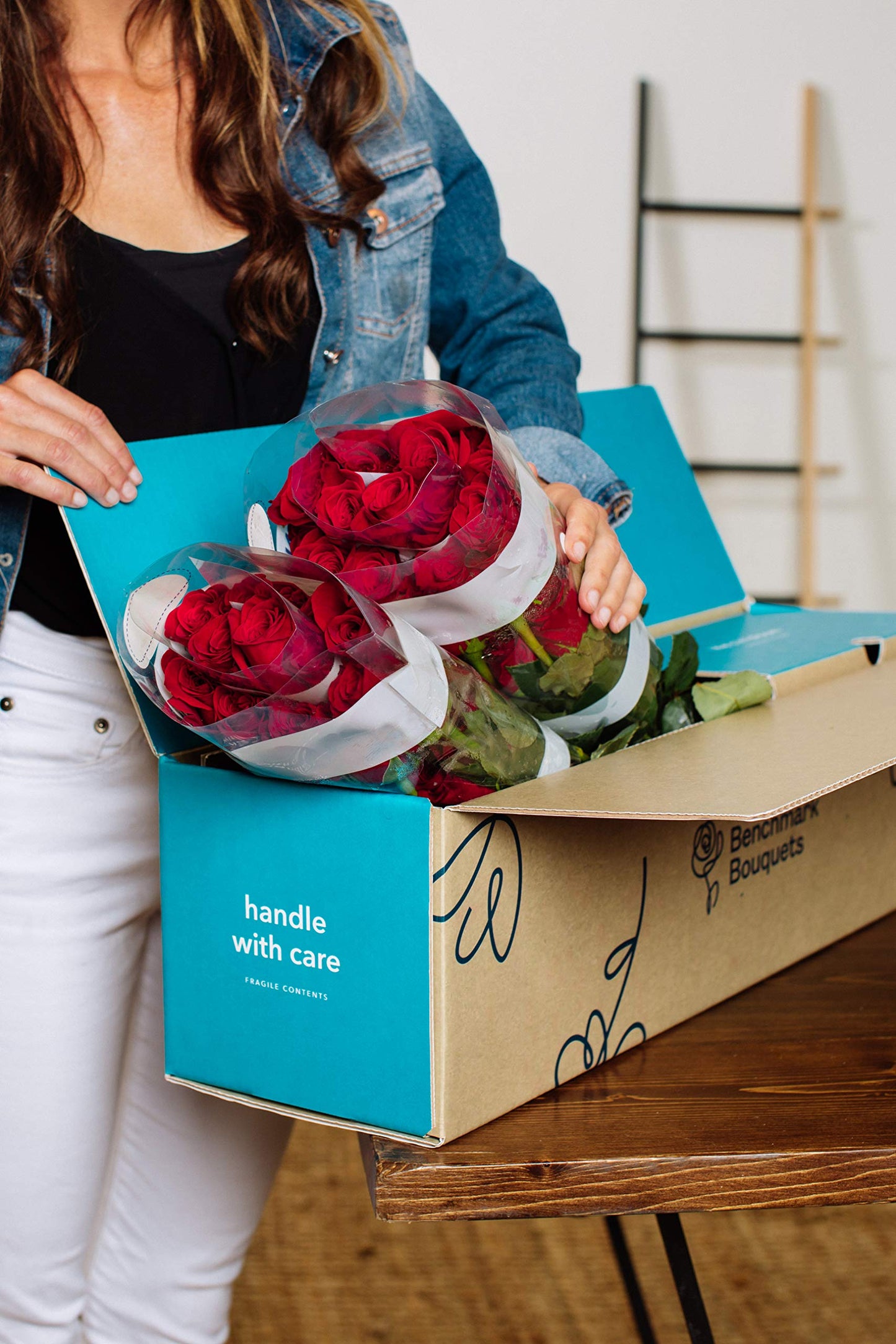 Benchmark Bouquets - 50 Stems of Red Roses (Vase Not Included) - Fresh Flowers for Delivery - Gift for Easter, Mothers Day, Birt