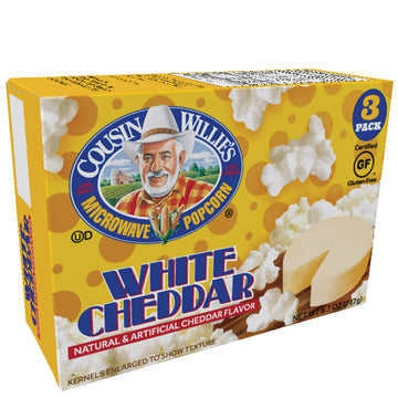 Cousin Willies White Cheddar Popcorn, Cholesterol Free, 8.7oz (3 Pack) - Made in the USA